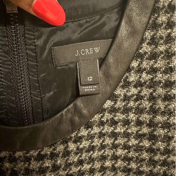 J Crew Wool & Leather Mixed Houndstooth Shift Dress Size 12 - Picture 8 of 9